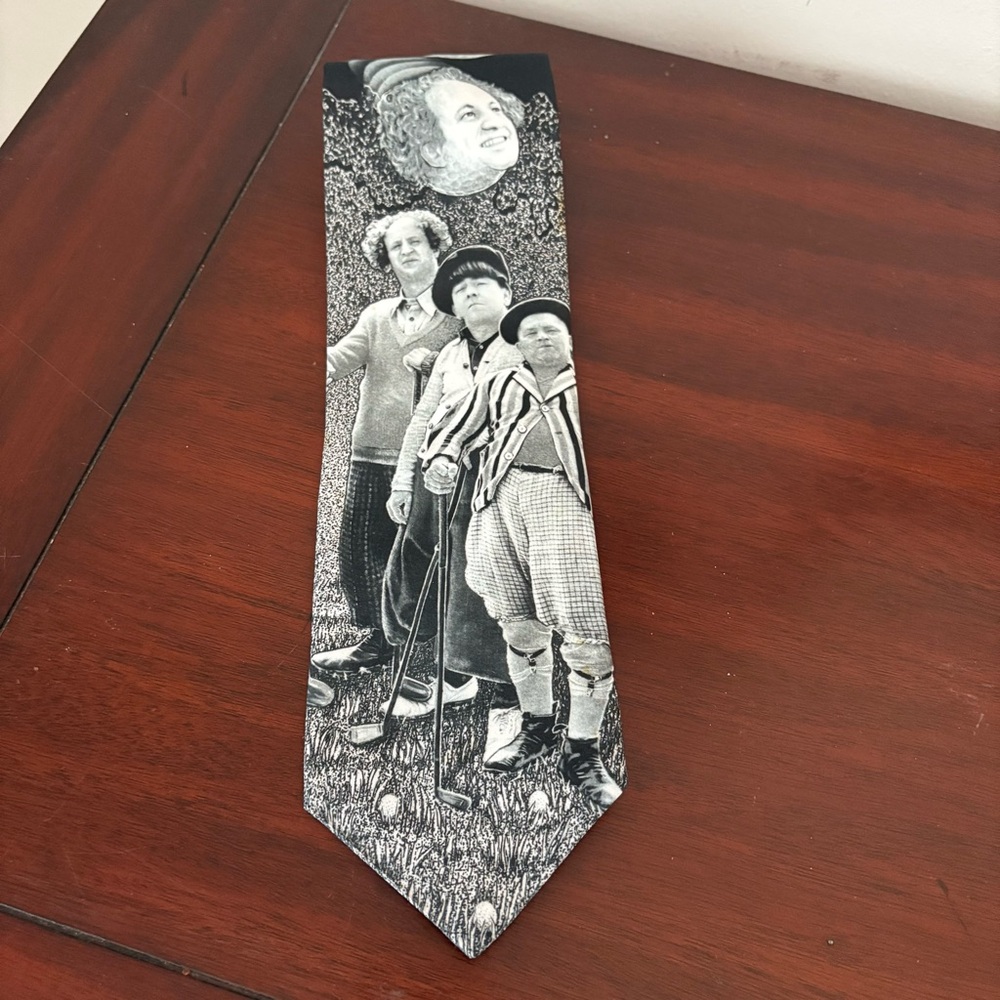 Ralph Marlin Three Stooges Golfing Tie - Black & White - Great Condition